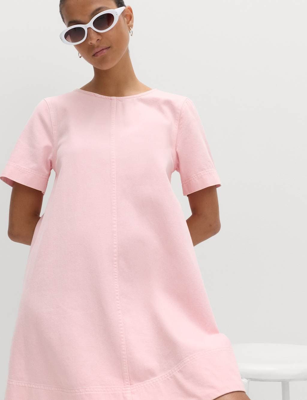 Marks & Spencer M&S Pure Cotton Denim Mini T-Shirt Dress Pink
