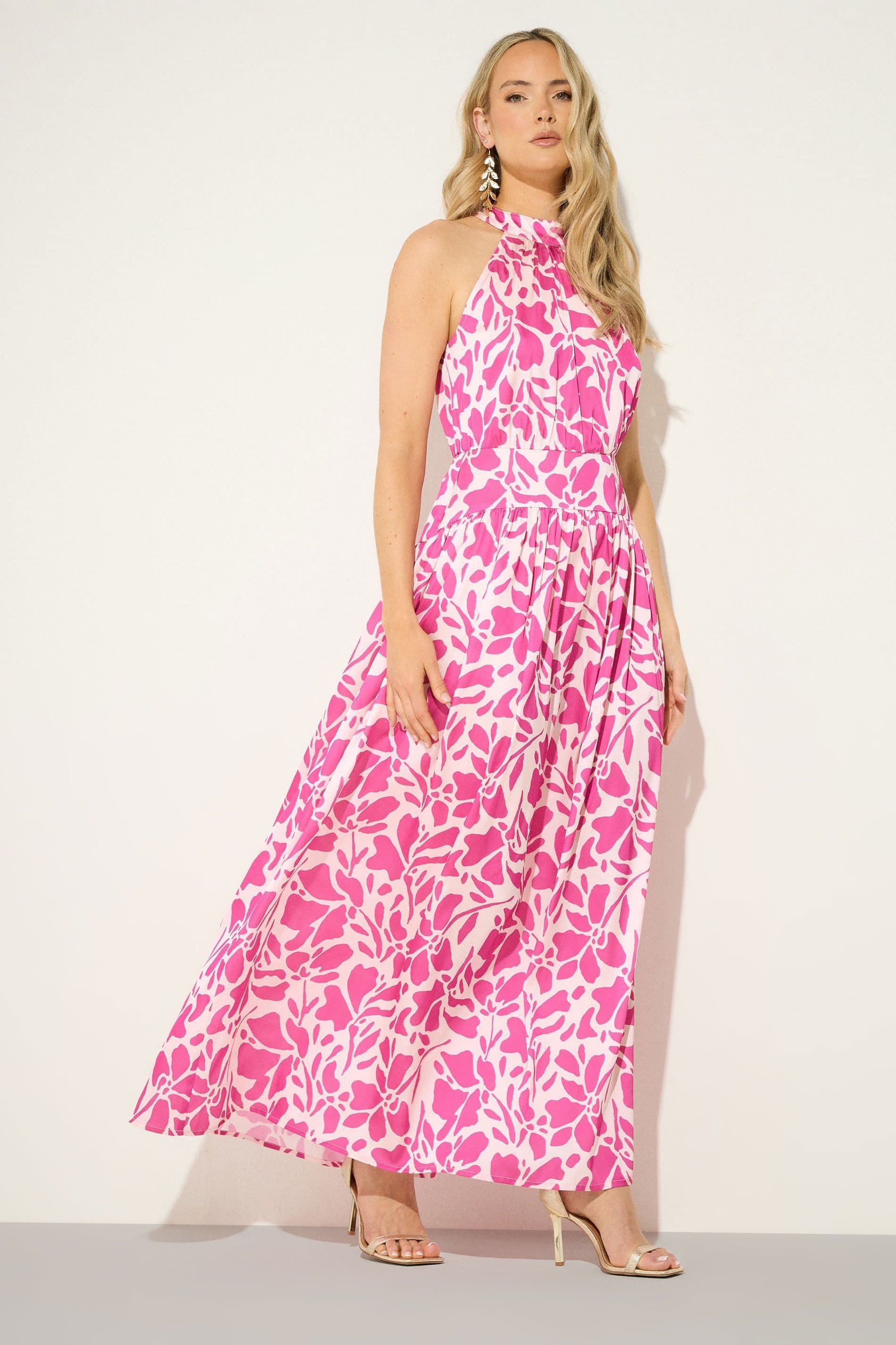 Long Tall Sally Long Tall Sally Women's Tall Abstract Halterneck Satin Maxi Dress in Pink