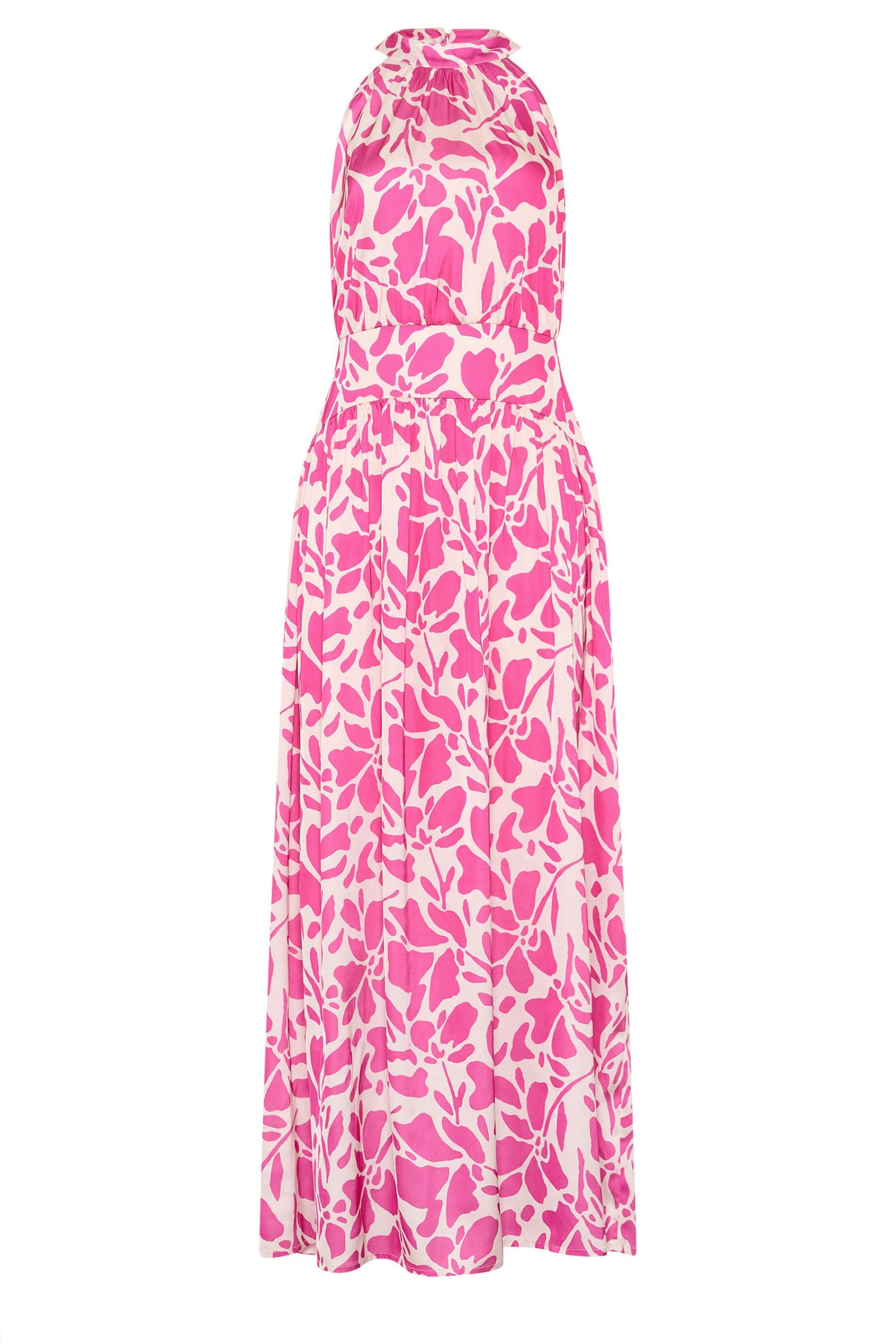 Long Tall Sally Long Tall Sally Women's Tall Abstract Halterneck Satin Maxi Dress in Pink - 2