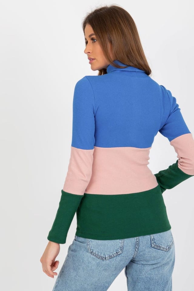 Love Lace Love Lace Women's Ribbed Turtleneck Long Sleeve Sweater 3 Tone in Blue - 3