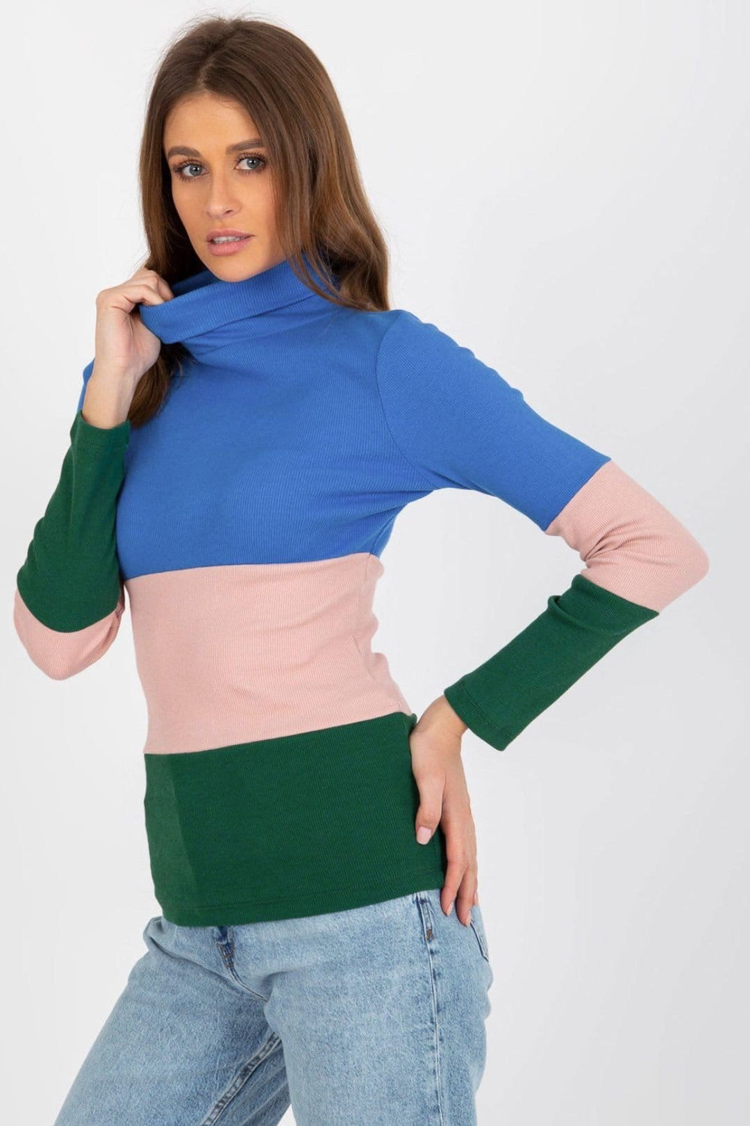 Love Lace Love Lace Women's Ribbed Turtleneck Long Sleeve Sweater 3 Tone in Blue - 4