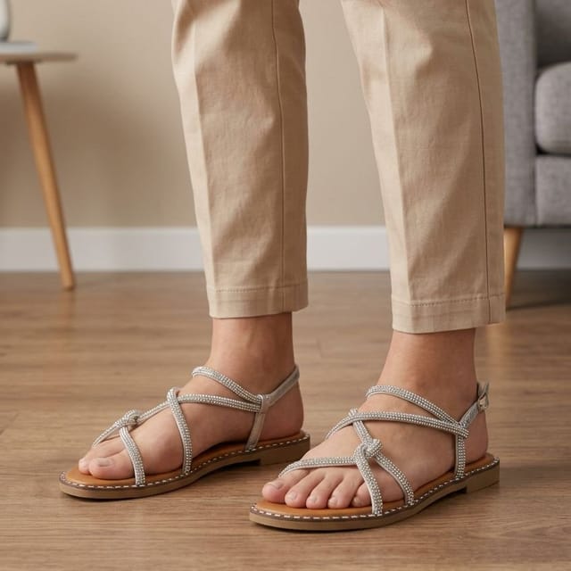 Truffle Collection Truffle Collection Women's Flat Open Toe Sandals Slip On Polyurethane Summer Shoes in Silver - 2