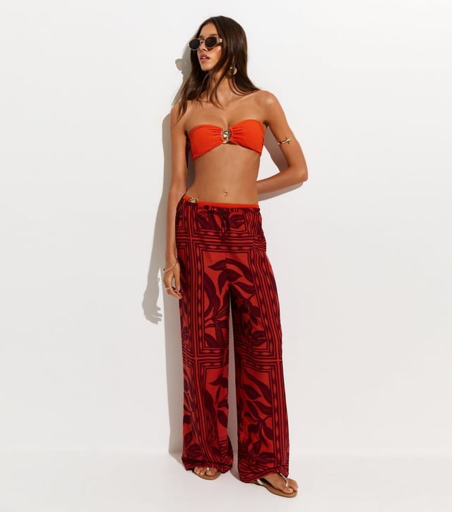 New Look Women's Orange Crinkle Texture Sun Charm Bandeau Bikini Top New Look - 3