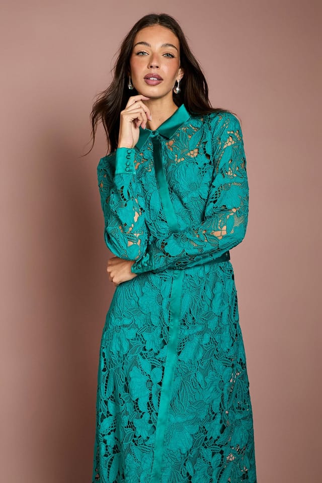 Coast Coast Women's Lace Shirt Dress in Teal - 2