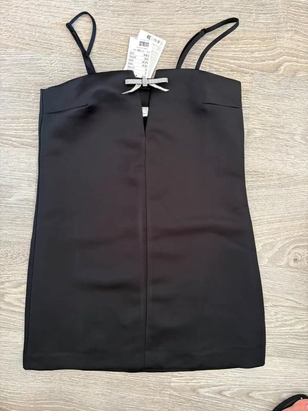 H&M Black Satin Mini Dress with Diamante Bow Detail