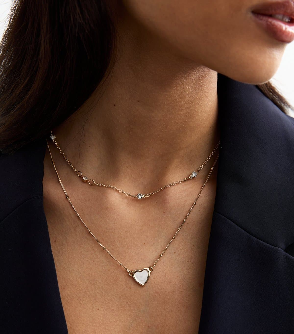 New Look Gold Layered Pearl Effect Heart Charm Necklace New Look