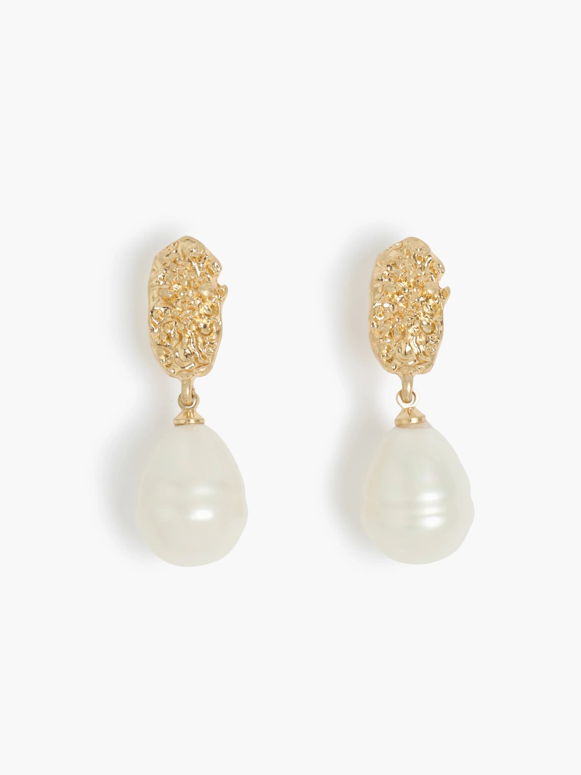 French Connection French Connection Gold Molten Disc Pearl Drop Earrings