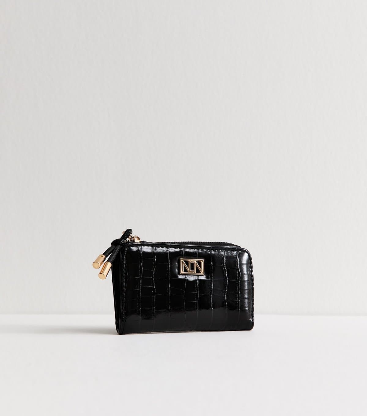 New Look Black Faux Leather Logo Plaque Cardholder Purse New Look