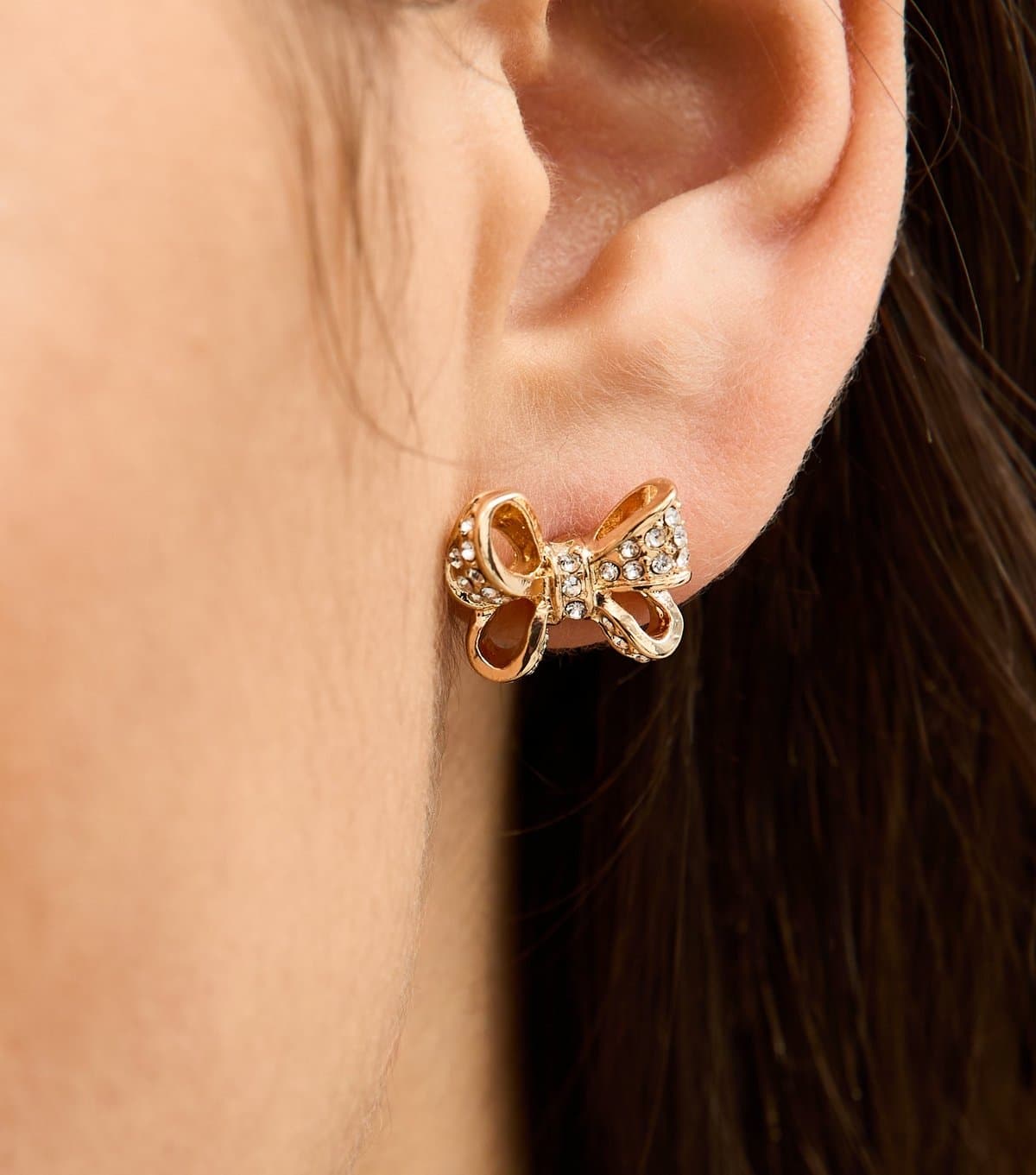 New Look Gold Tone Diamante Bow Stud Earrings New Look