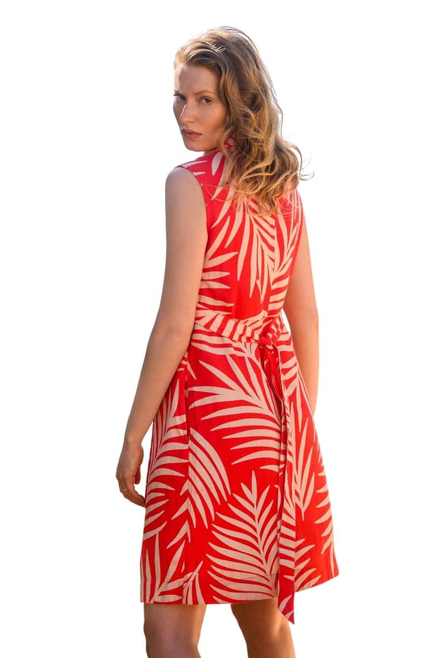 Celtic & Co Celtic & Co Women's Linen Sleeveless Printed Wrap Dress in Coral - 3