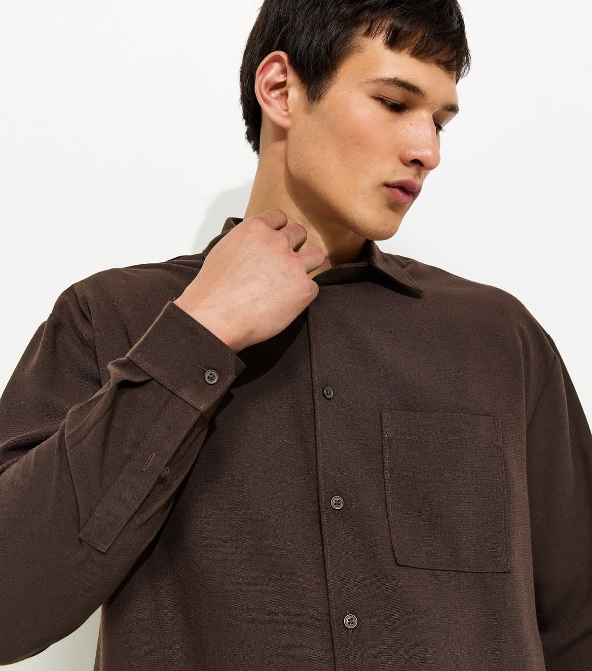 New Look Men's Dark Brown Oversized Linen Look Shirt New Look