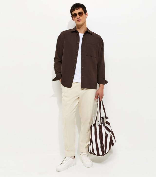 New Look Men's Dark Brown Oversized Linen Look Shirt New Look - 3