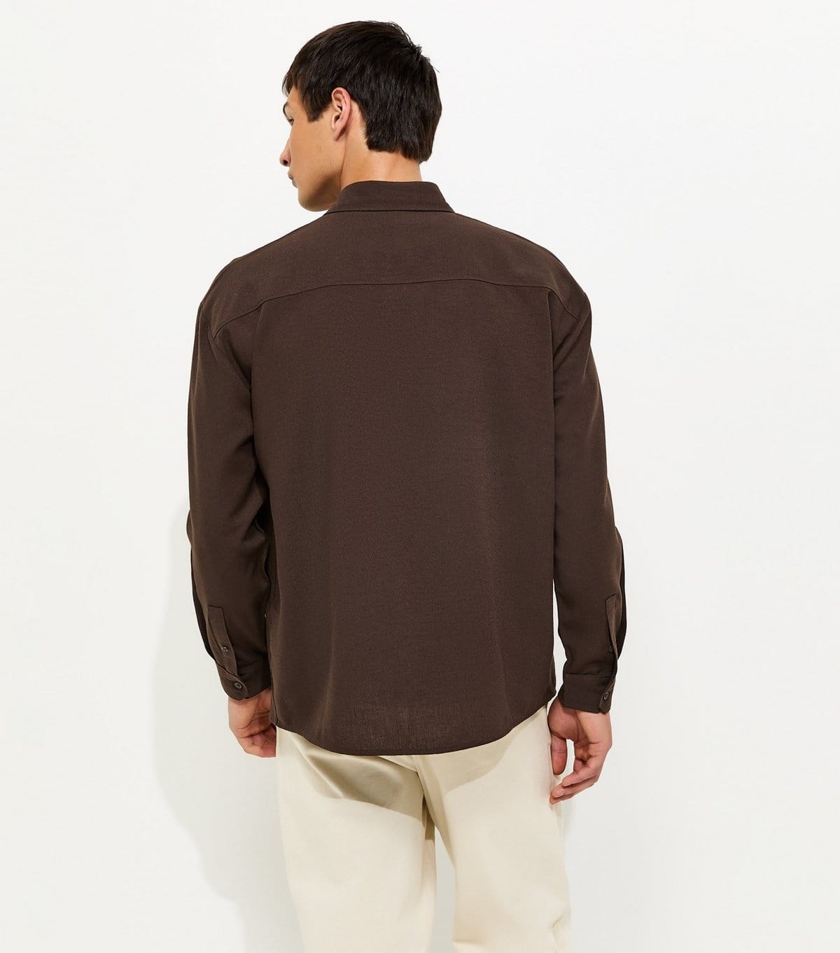 New Look Men's Dark Brown Oversized Linen Look Shirt New Look - 4