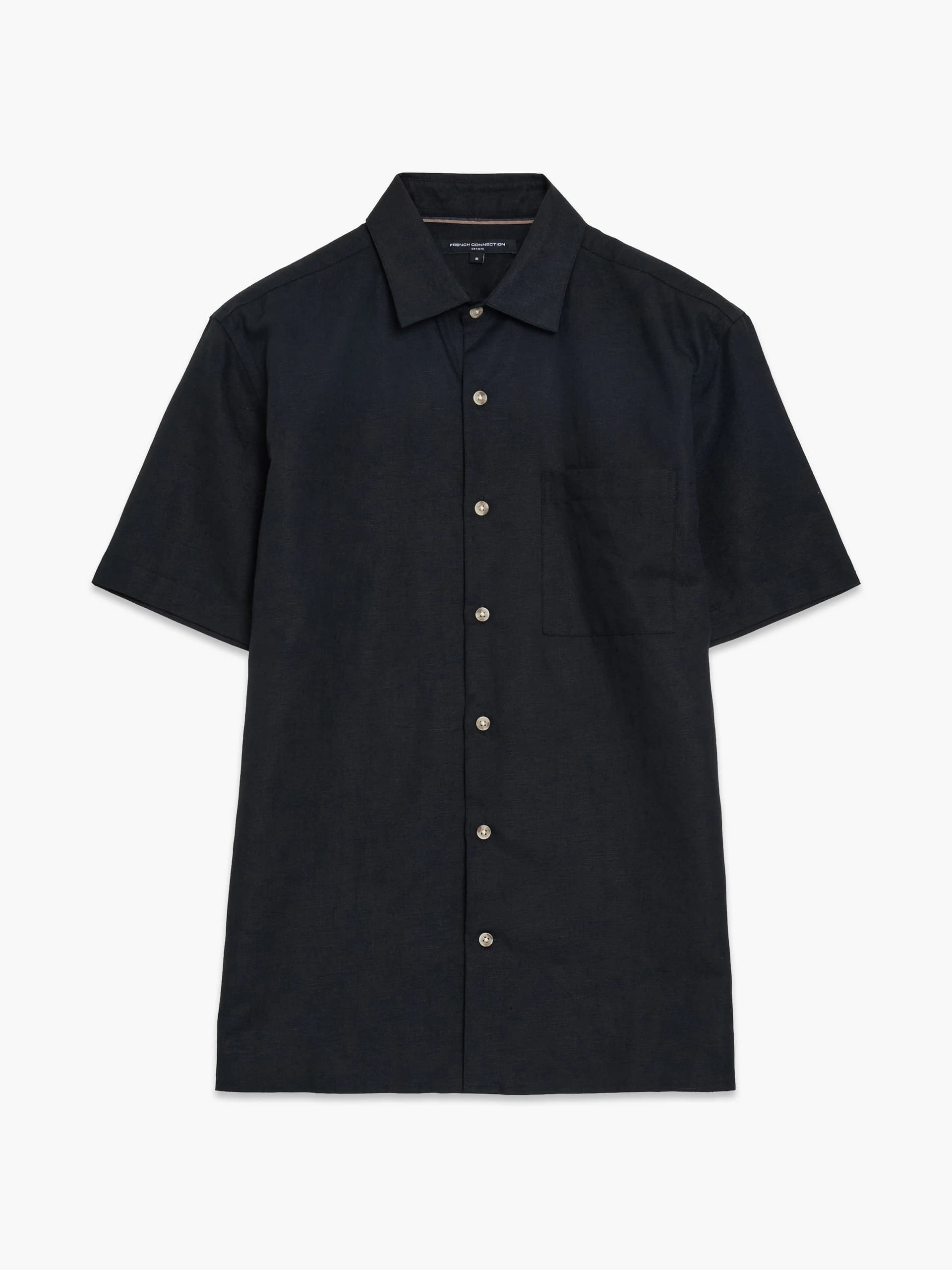 French Connection Linen Blend Short Sleeve Shirt Black