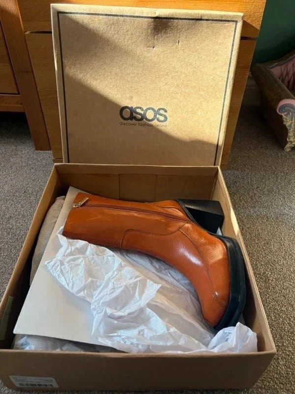 ASOS Tan Leather Mid Heel Square boots