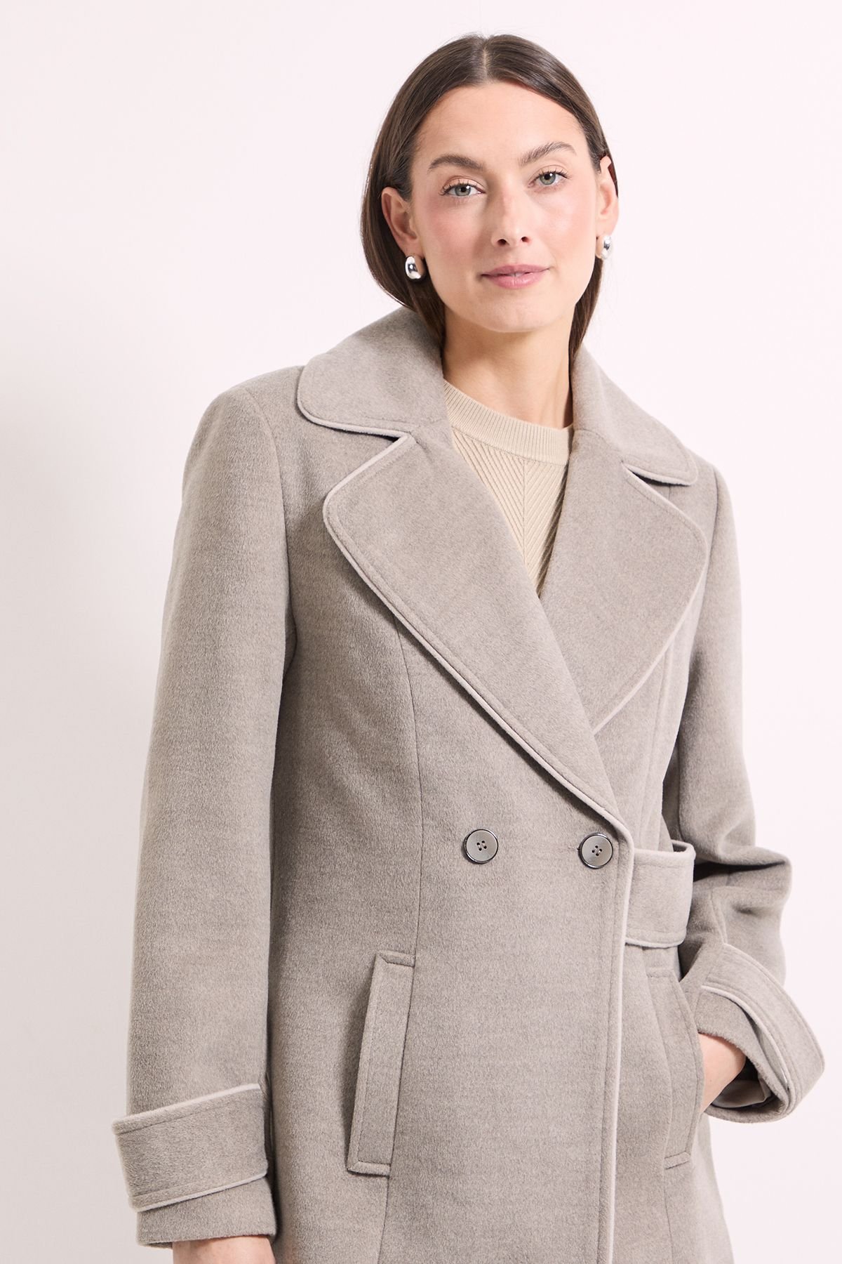 Wallis Wallis Women's Principles by Contrast Piping Coat in Mink - 4