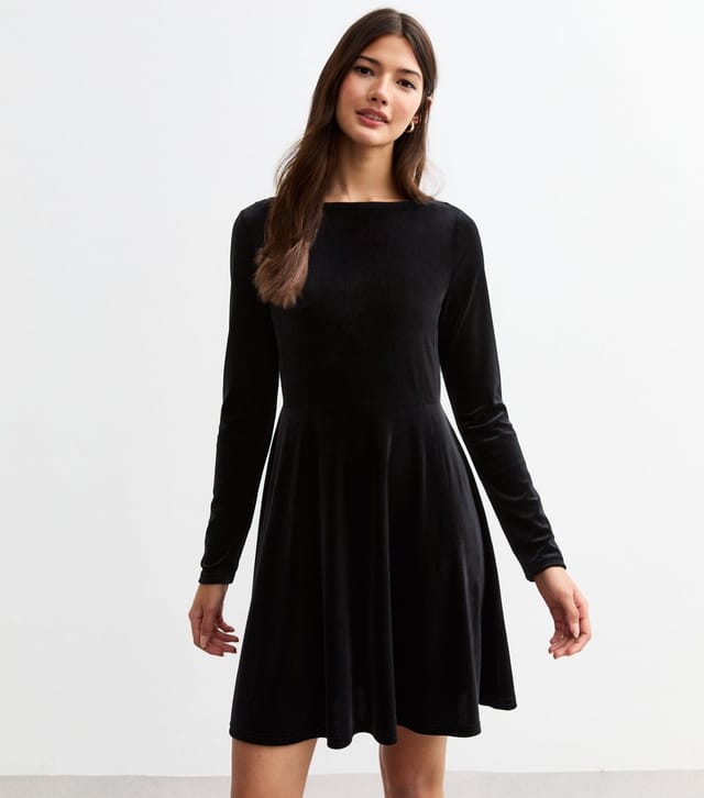 New Look Women's Black Satin Bow Long Sleeve Velvet Mini Dress New Look - 2
