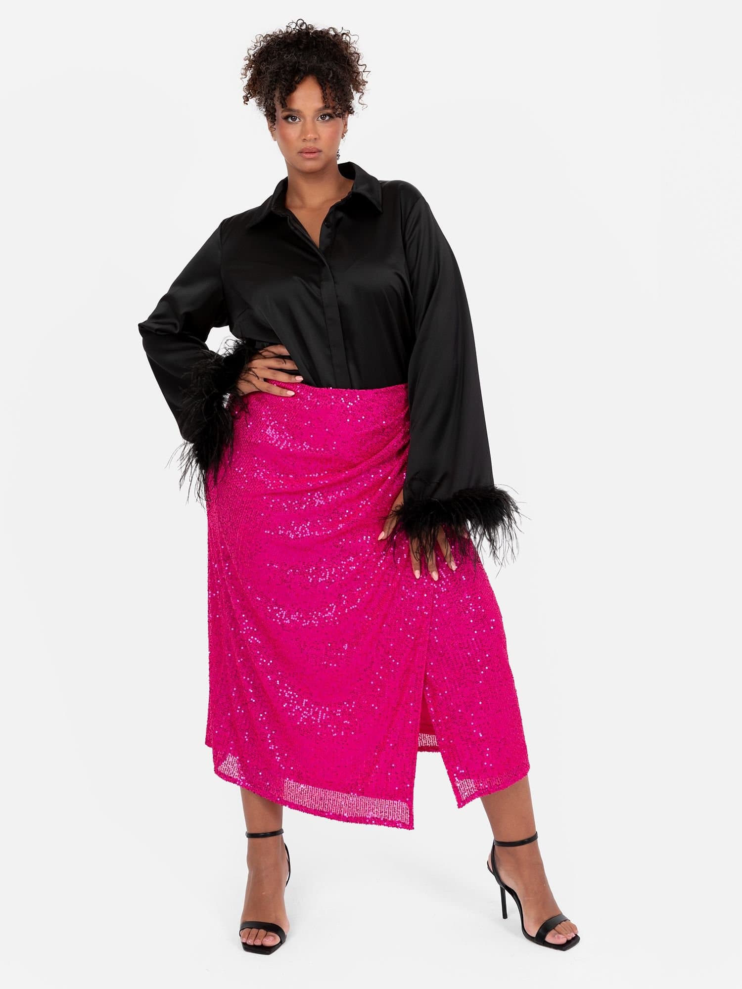 Lovedrobe Lovedrobe Fuchsia Sequin Midi Wrap Skirt