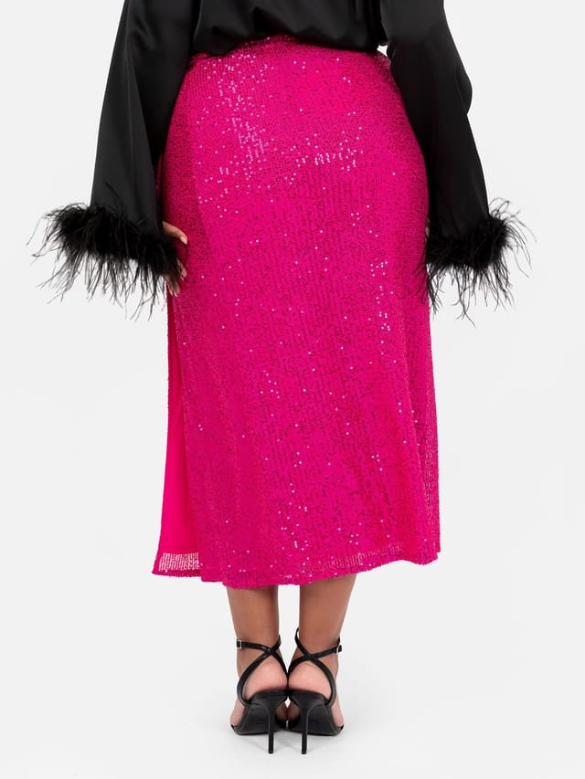 Lovedrobe Lovedrobe Women's Sequin Midi Wrap Skirt in Fuchsia - 3