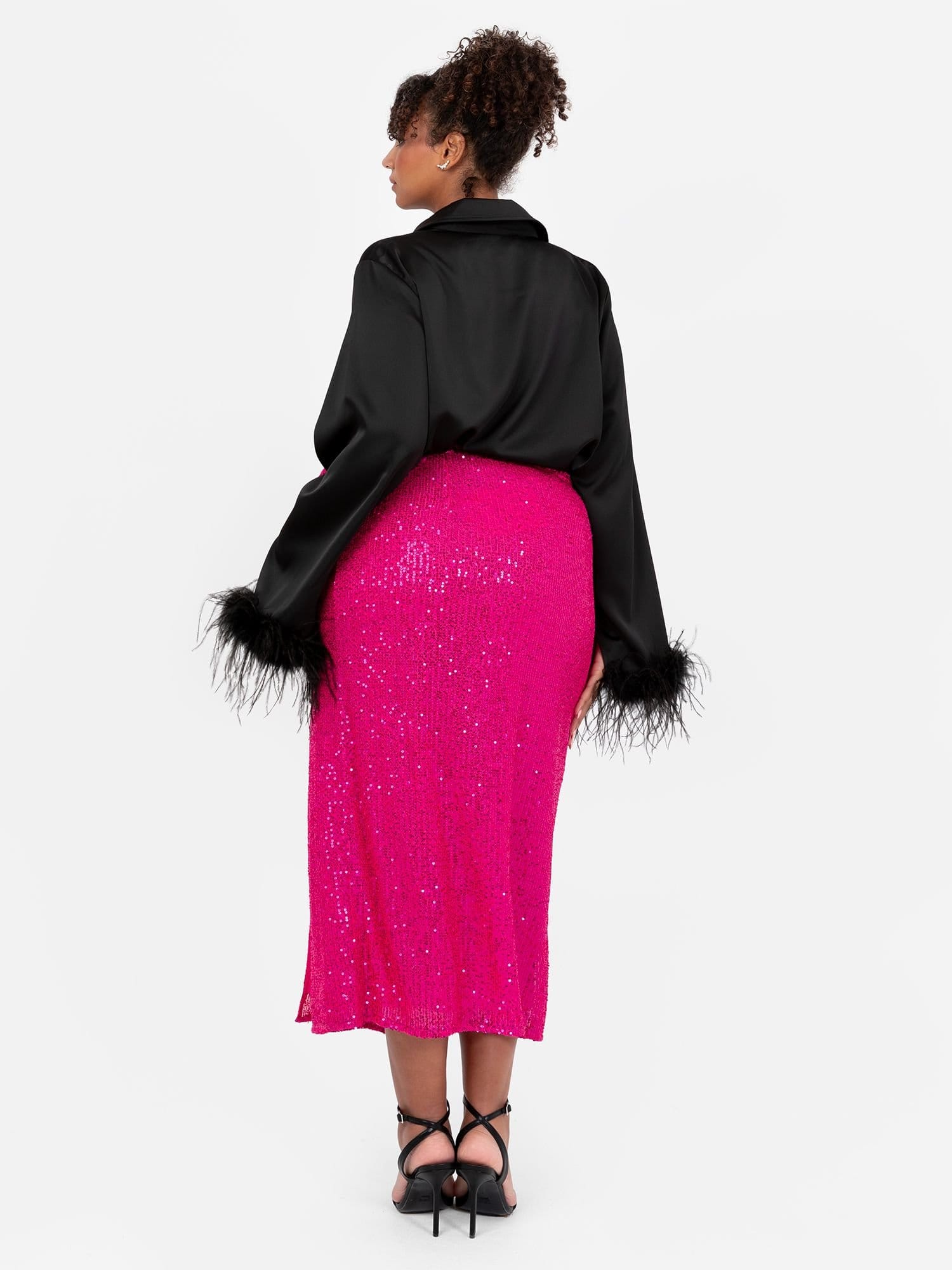 Lovedrobe Lovedrobe Women's Sequin Midi Wrap Skirt in Fuchsia - 4