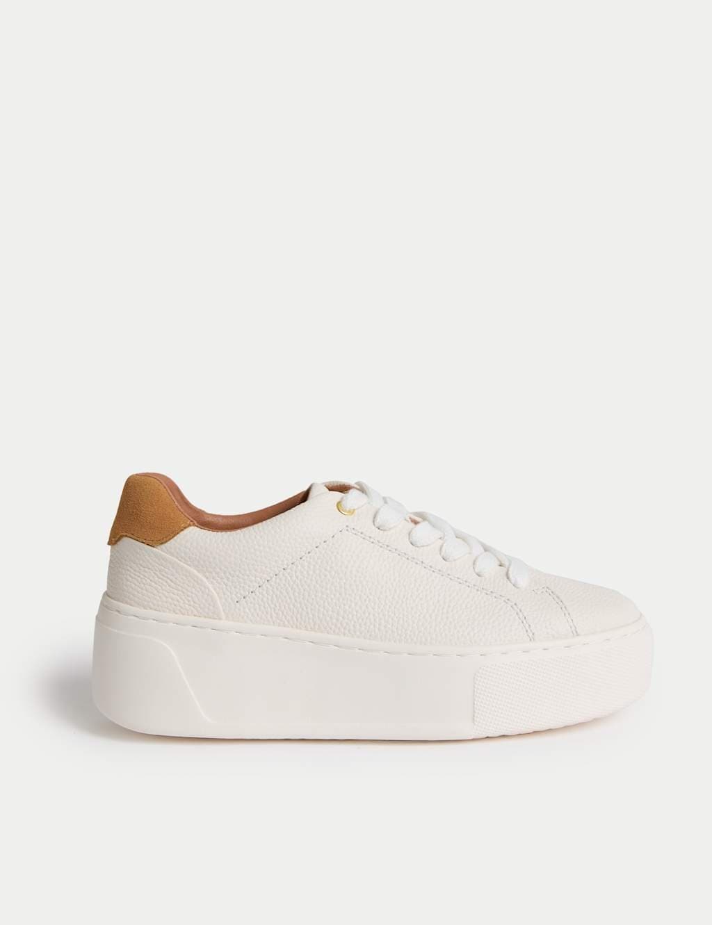 Marks & Spencer M&S White Leather Platform Trainers with Freshfeet™