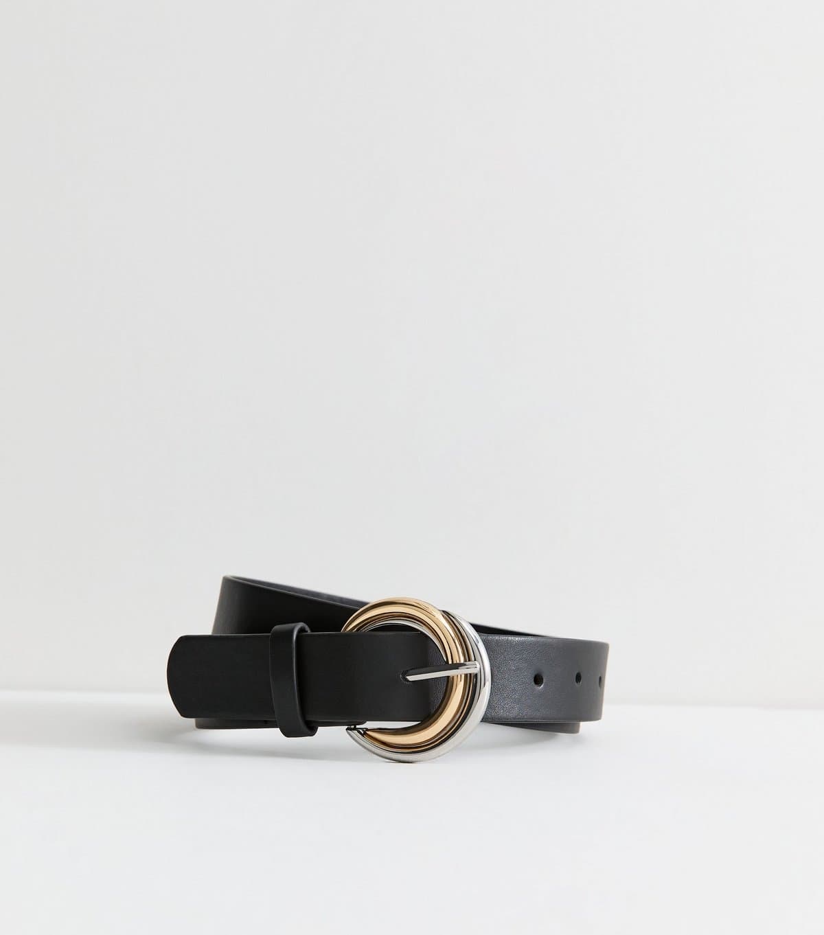 New Look Black Faux Leather Mixed Metal Buckle Belt New Look