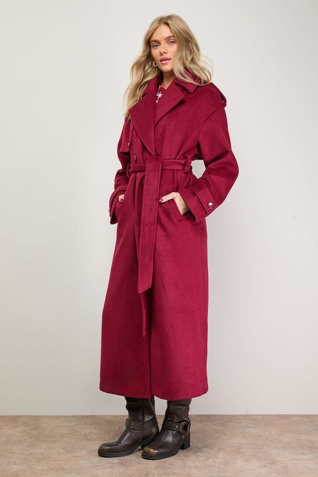 Oasis Oasis Women's Relaxed Wool Trench in Berry - 2