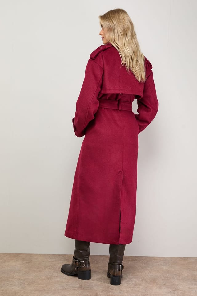 Oasis Oasis Women's Relaxed Wool Trench in Berry - 3