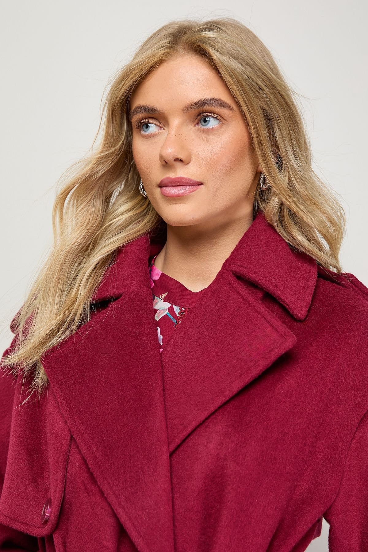 Oasis Oasis Women's Relaxed Wool Trench in Berry - 4