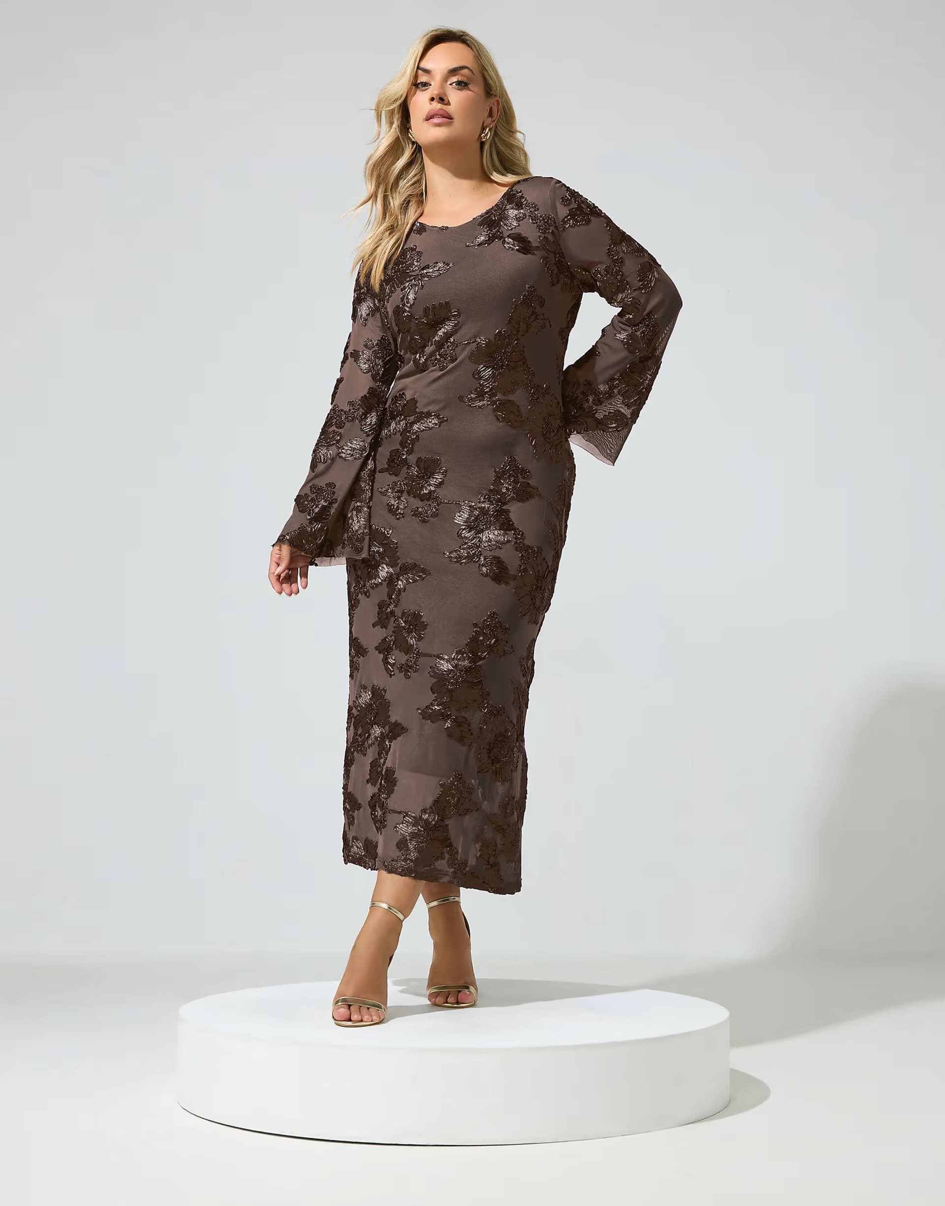 ASOS Yours Clothing Floral applique maxi dress in brown