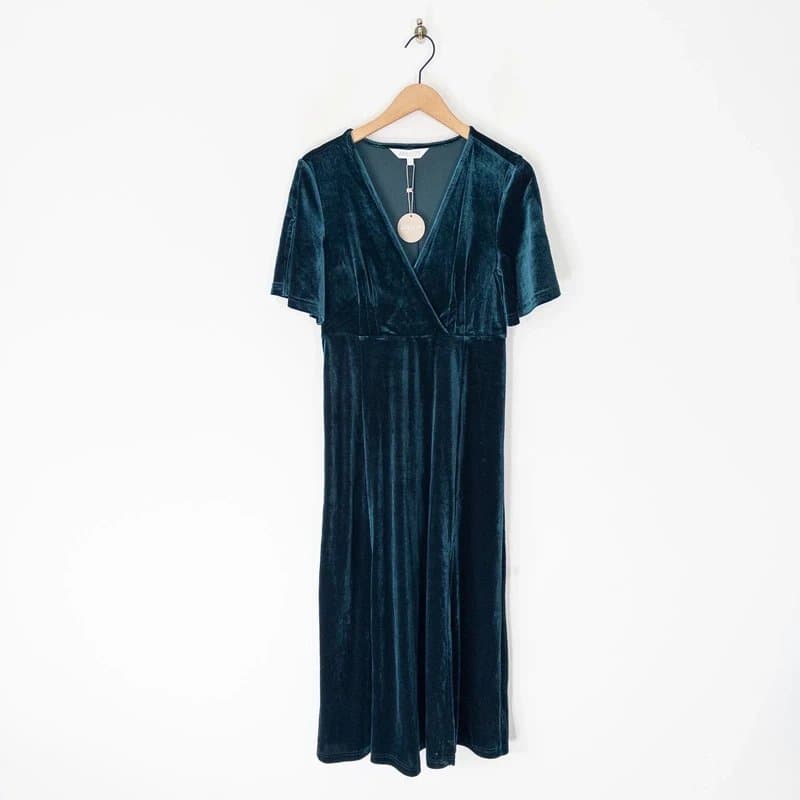 Apricot Apricot Velvet Maxi Dress Size M 12 NEW Faux Wrap Teal Green Emerald Splits