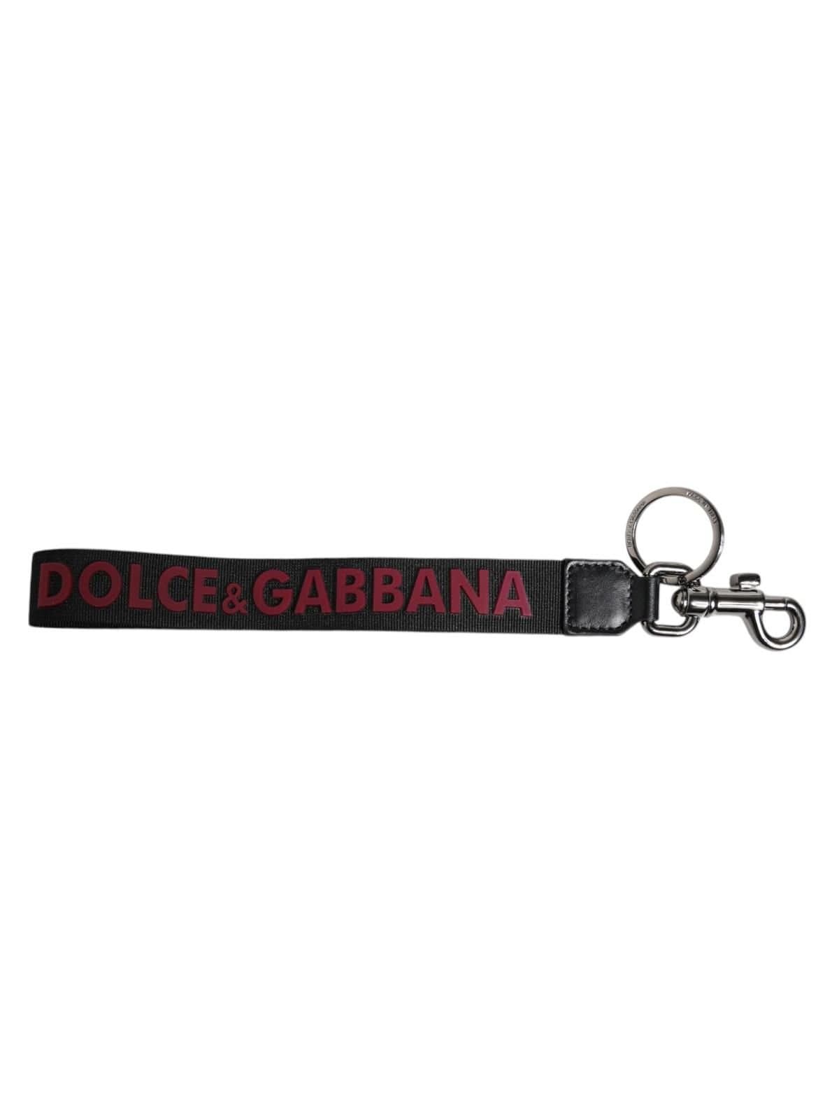 Dolce & Gabbana Dolce & Gabbana Men's Black Logo Nylon Silver Brass Holder Keychain Keyring