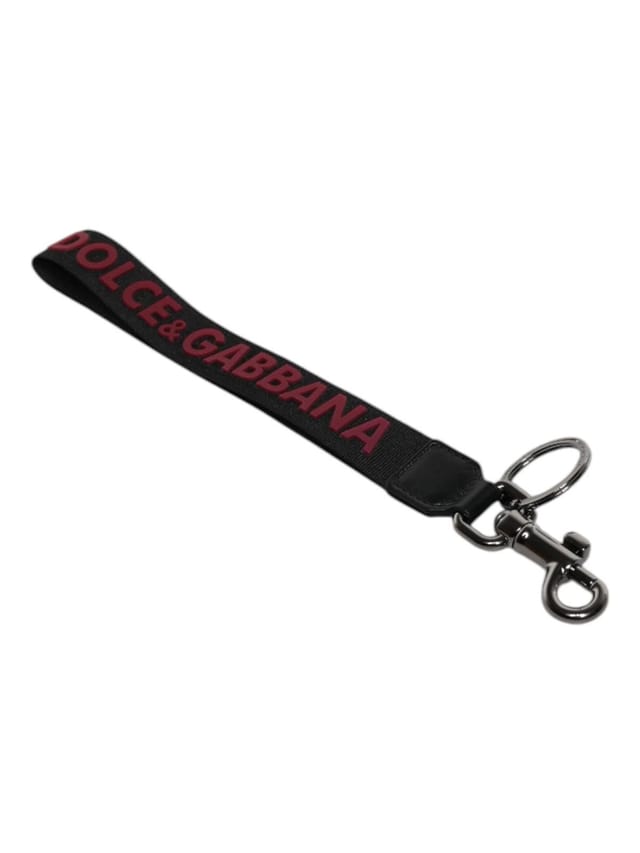 Dolce & Gabbana Dolce & Gabbana Men's Black Logo Nylon Silver Brass Holder Keychain Keyring - 2