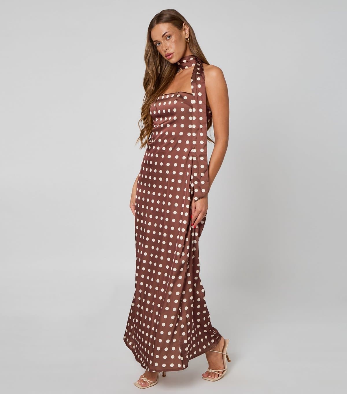 Urban Bliss Women's Brown Polka Dot Tie Neck Maxi Dress Urban Bliss New Look