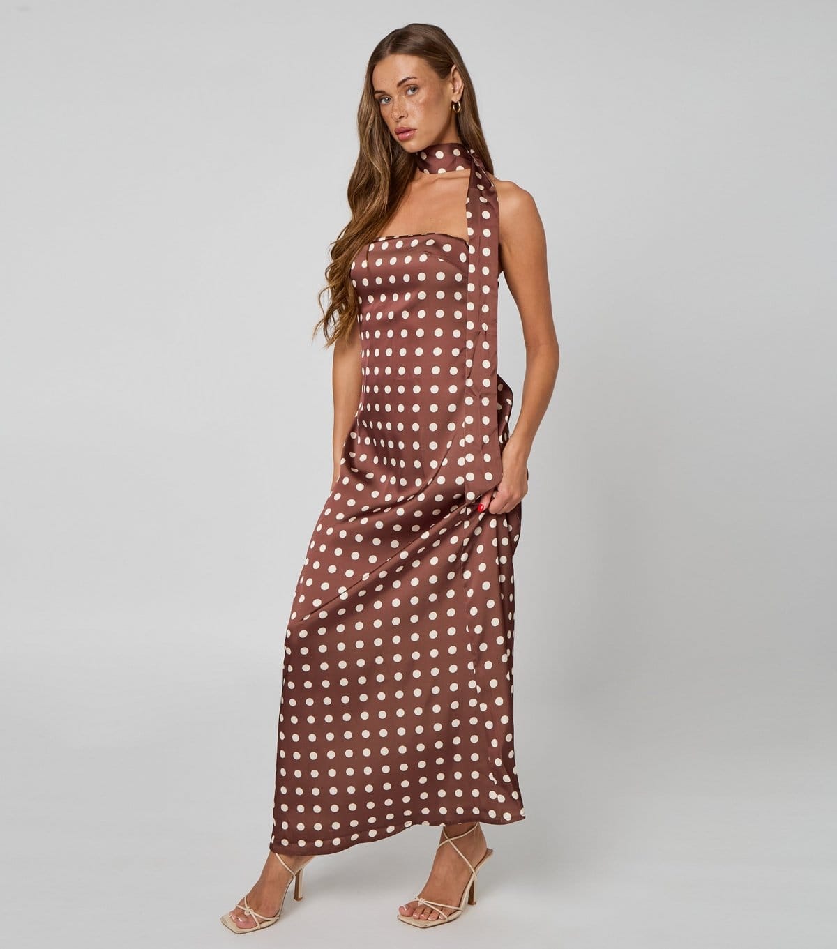 Urban Bliss Women's Brown Polka Dot Tie Neck Maxi Dress Urban Bliss New Look - 4