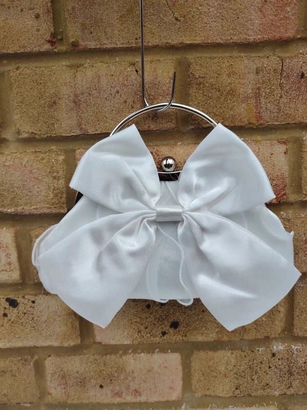 Accessories White Satin Bow Clutch Bag | Elegant Bridal Evening Party Wedding Handbag Silver Frame