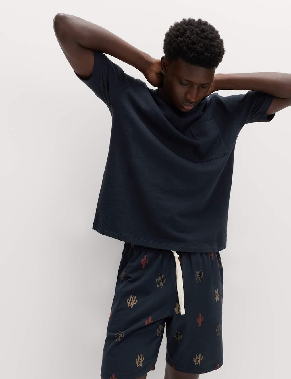 Marks & Spencer M&S Pure Cotton Cactus Print Pyjama Set Navy Mix