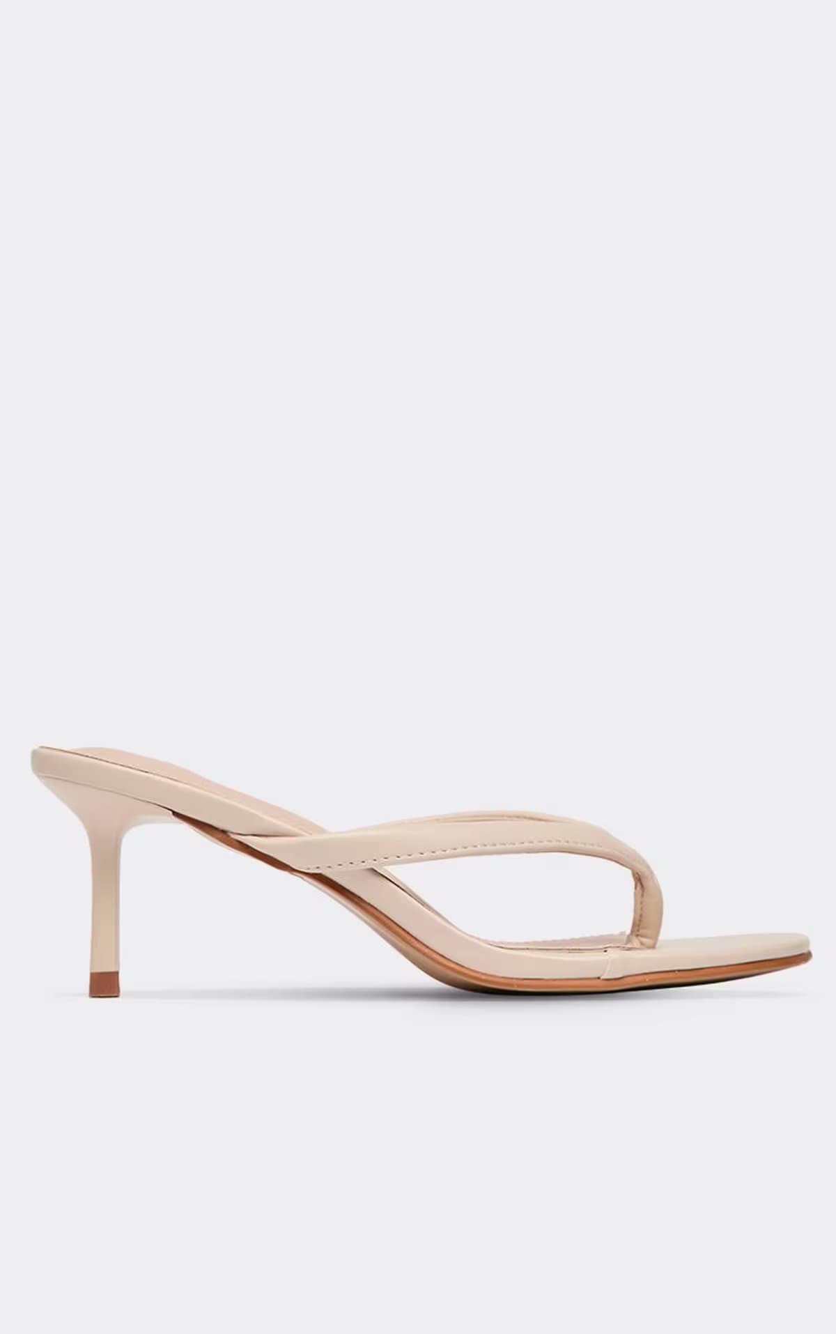 EGO Alexia Thong Strap Heeled Mule In Beige Faux Leather, Women's Size UK 3