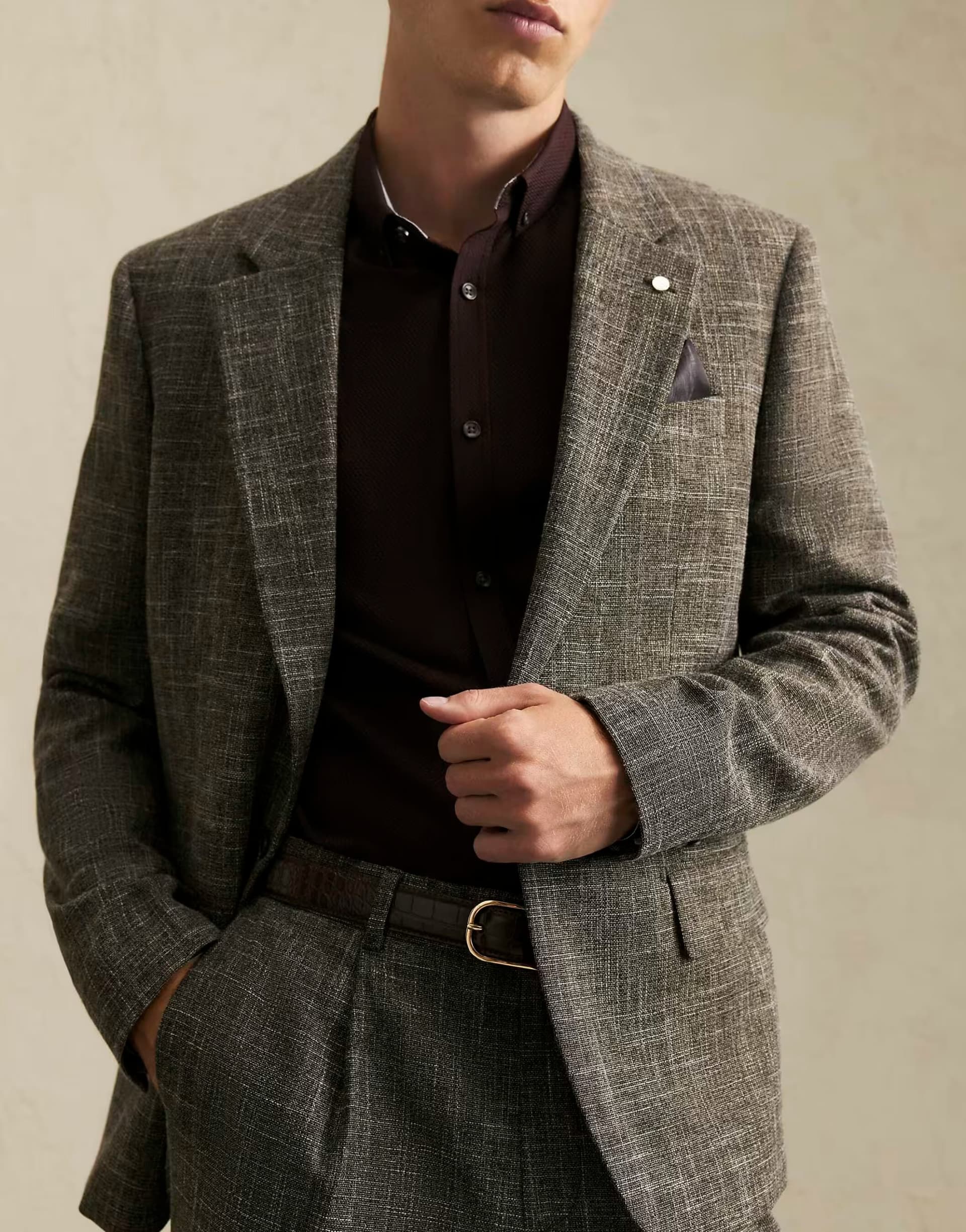 ASOS River Island Brown Textured Slim Fit Blazer