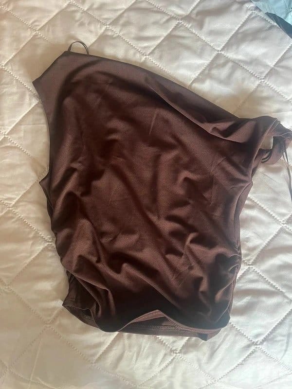 New Look Brown Ruched One-Shoulder Top