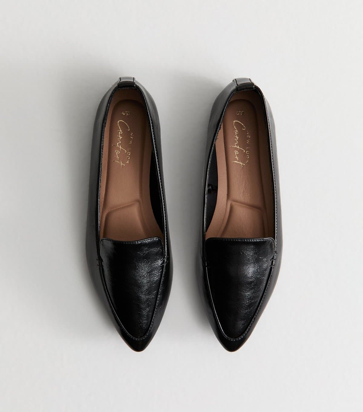 New Look Women's Black Faux Leather Pointed Toe Loafers Vegan New Look