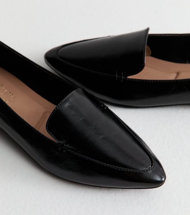 New Look Women's Black Faux Leather Pointed Toe Loafers Vegan New Look - 3