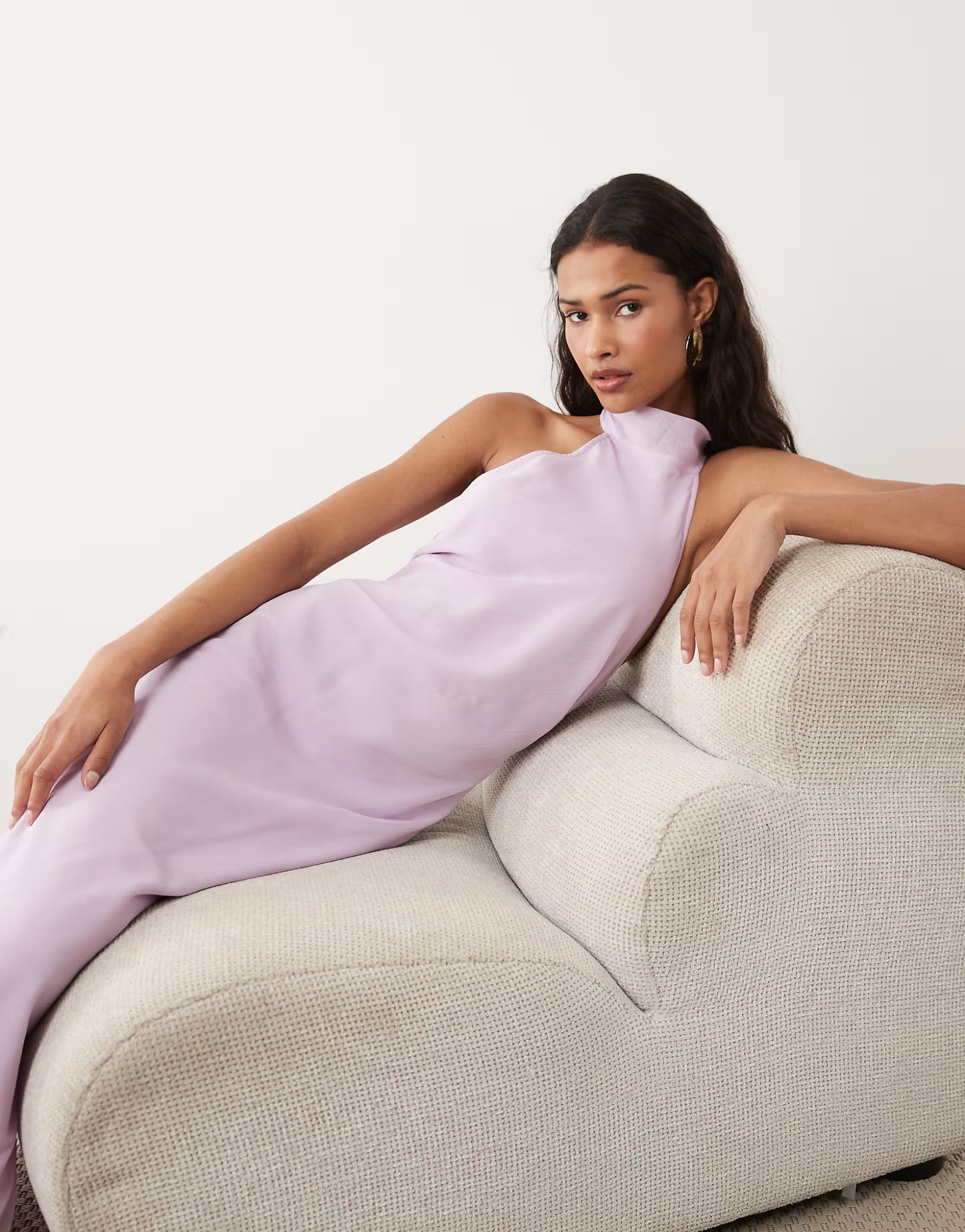 ASOS ASOS DESIGN chiffon high neck midi dress in lilac