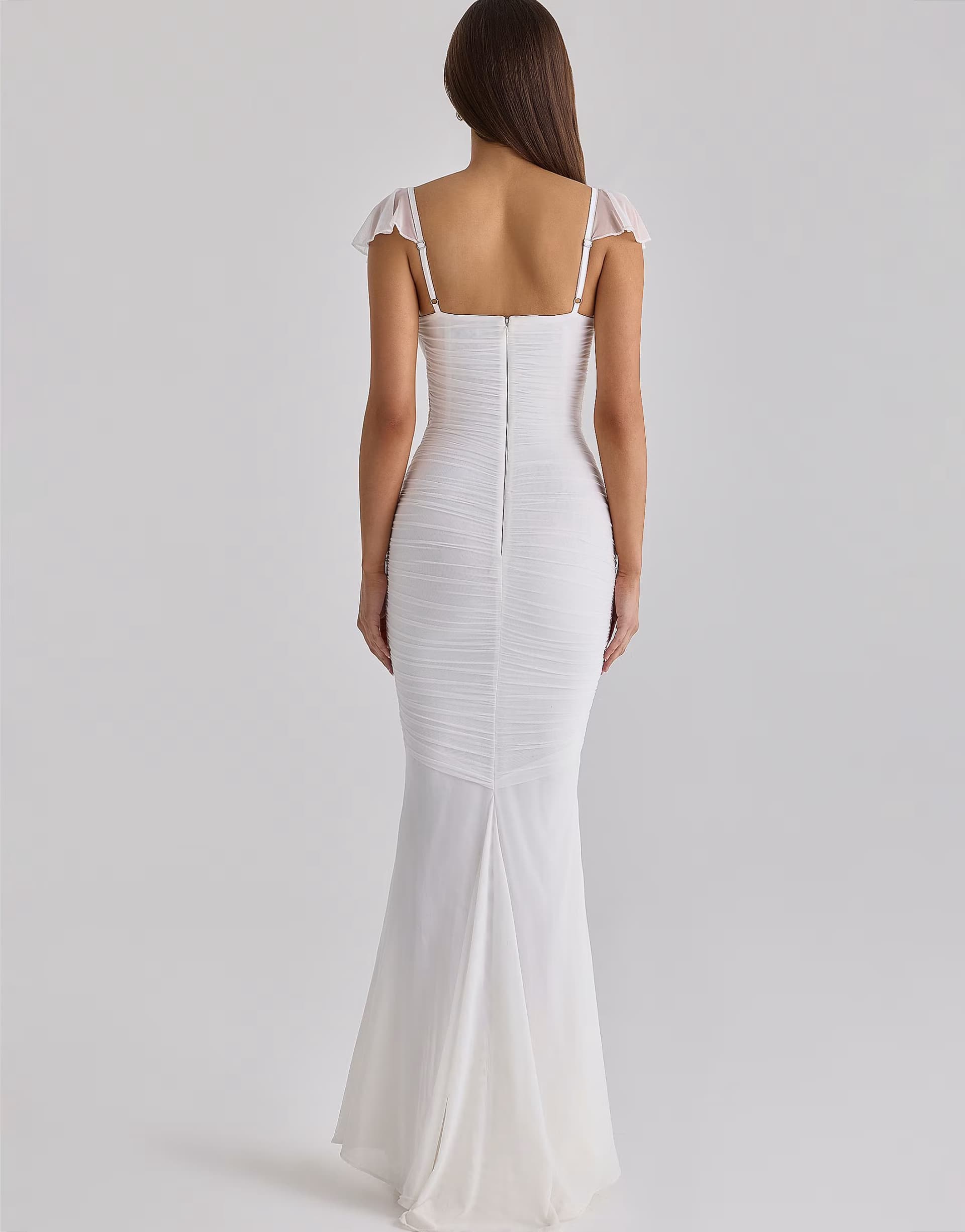 ASOS House of CB Antonella white gathered mesh maxi dress in white
