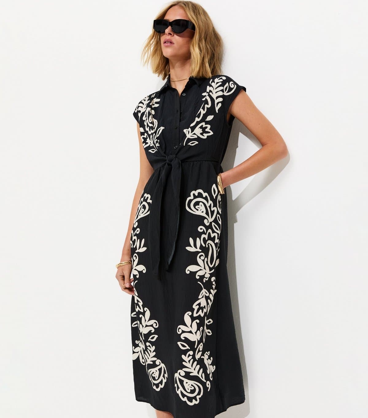 New Look Women's Black Folk Paisley Shirt Midi Dress New Look