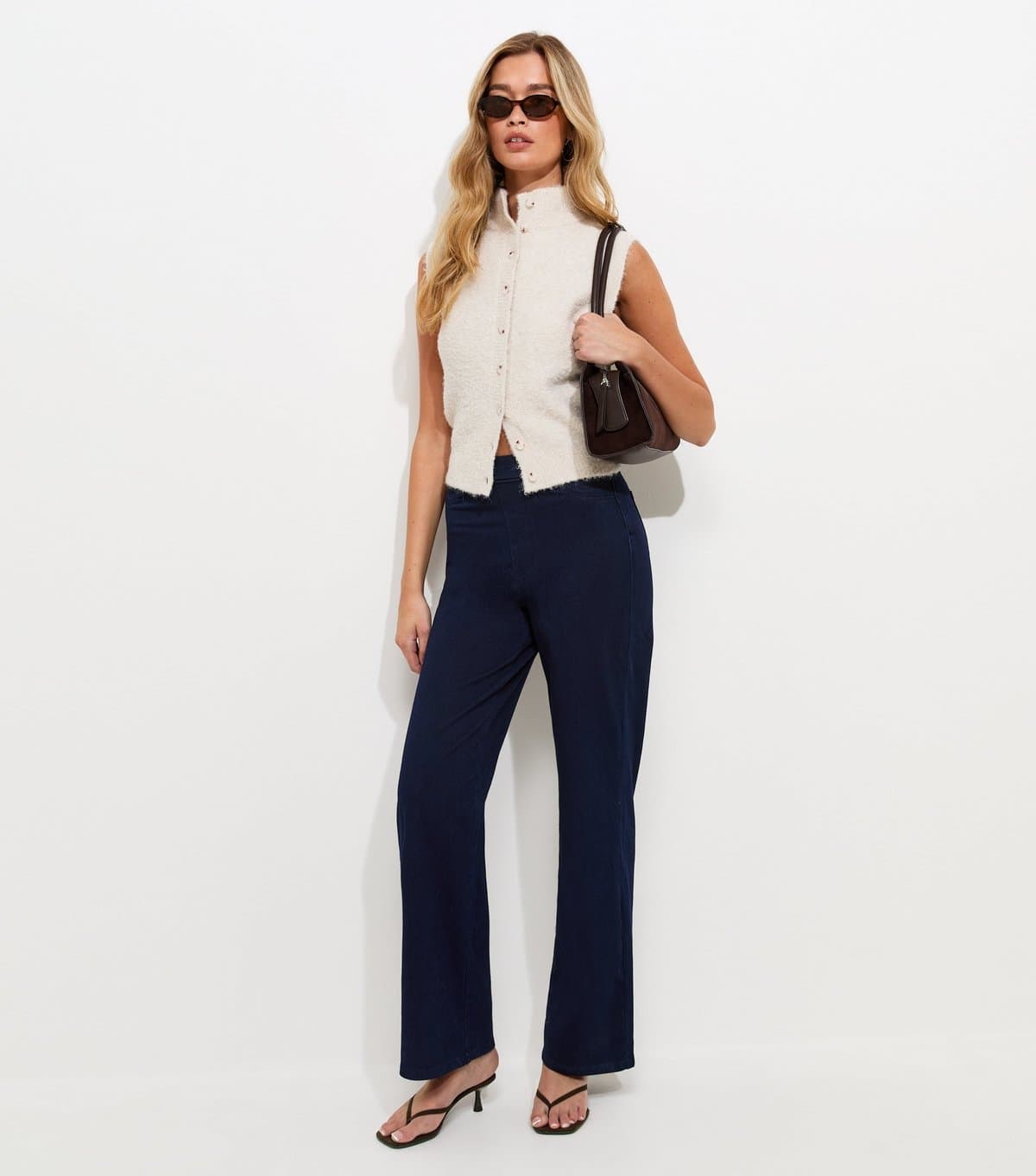New Look Women's Tall Blue With Cotton Jersey Wide Leg Jeans New Look