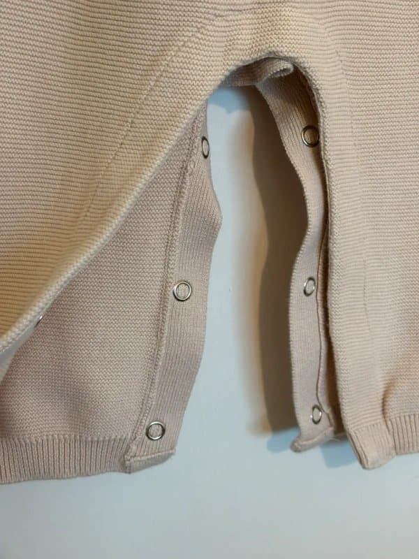 TU Beige Lightweight knit baby girls dungarees with frill. 12-18m