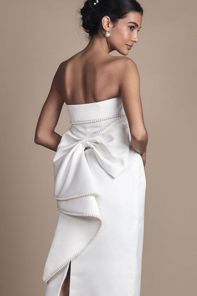 Coast Coast Women's Pearl Trim Bandeau Column Wedding Dress With Bow in Ivory - 2