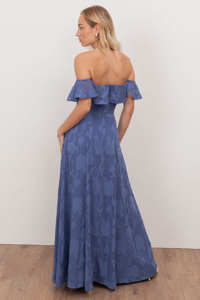 Anaya with Love Anaya with Love Women's Floral Burnout Bardot Maxi Dress in Blue - 2