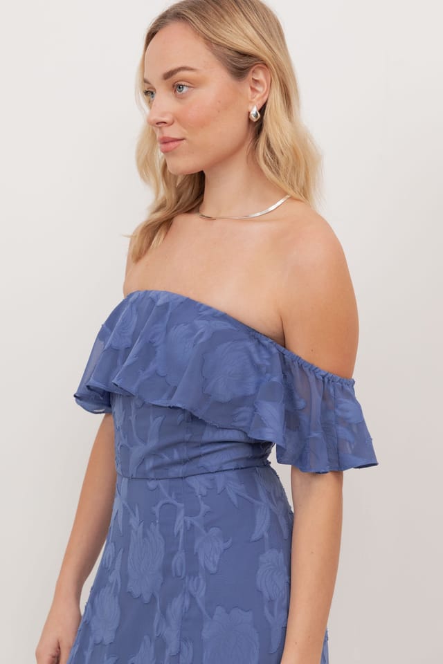 Anaya with Love Anaya with Love Women's Floral Burnout Bardot Maxi Dress in Blue - 3